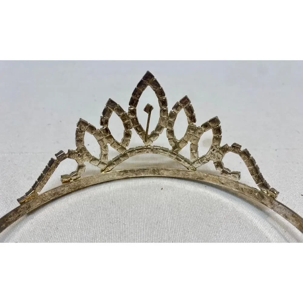 Vintage 1950s Tiara Rhinestones Bridal Pageant Prom Quinceanera Crown GOLDTONE